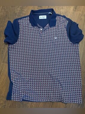 Original Penguin Navy Polo with Red & White Geometric Print